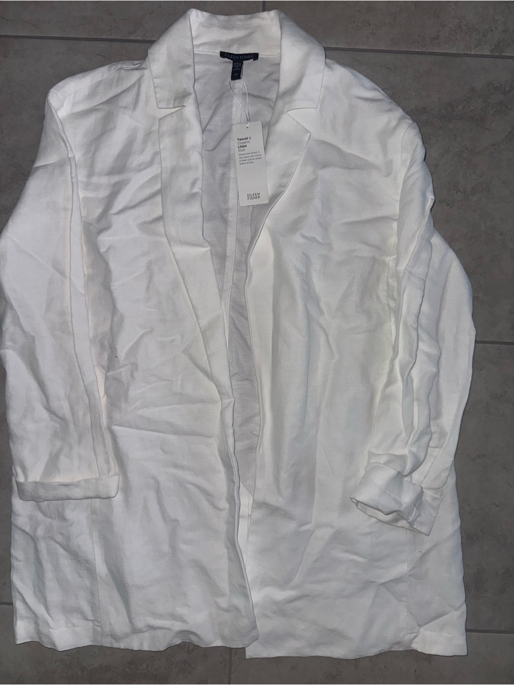 Eileen Fisher White Open-Front Linen-Blend Blazer